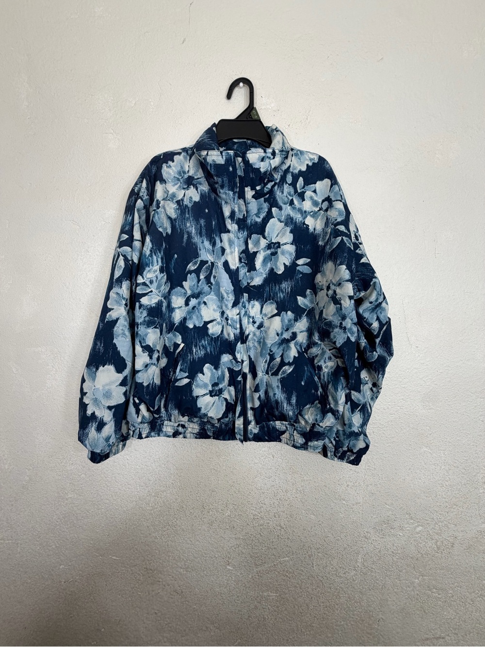 Bold Spirit Petite Vintage Blue Floral Full Zip Windbreaker Jacket Size PM